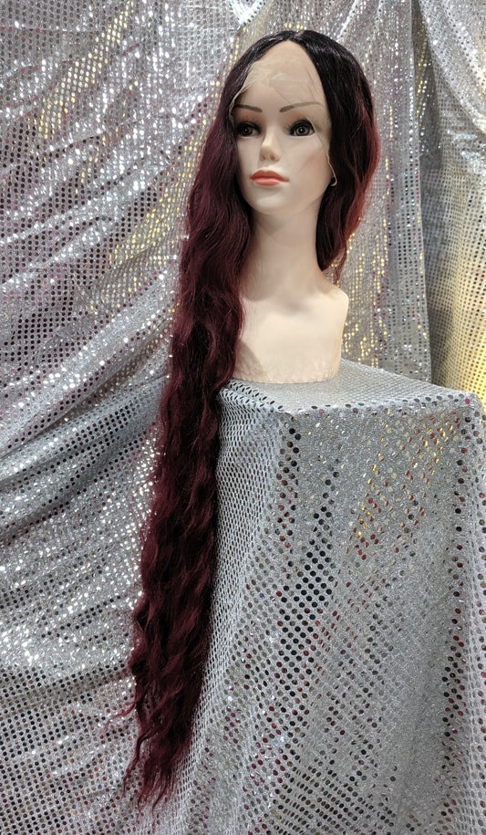 Burgundy 40" Wavy Heat Resistant Lace Front Wig