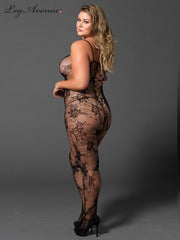Leg Avenue Plus Size Seamless Floral Lace Bodystocking with Faux Lace Up Front 89169Q