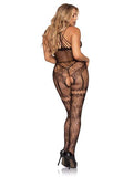Leg Avenue Net And Lace Strappy Halter Bodystocking With Rhinestone 89276