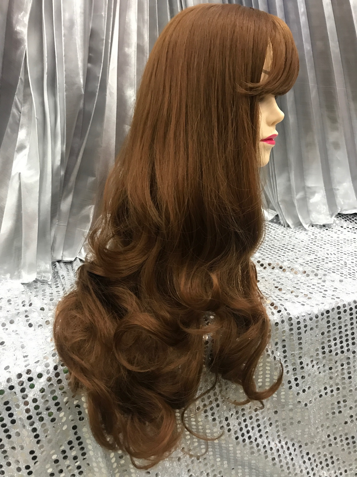 Auburn Brown 26" Synthetic Wavy Wig With Soft Fringe