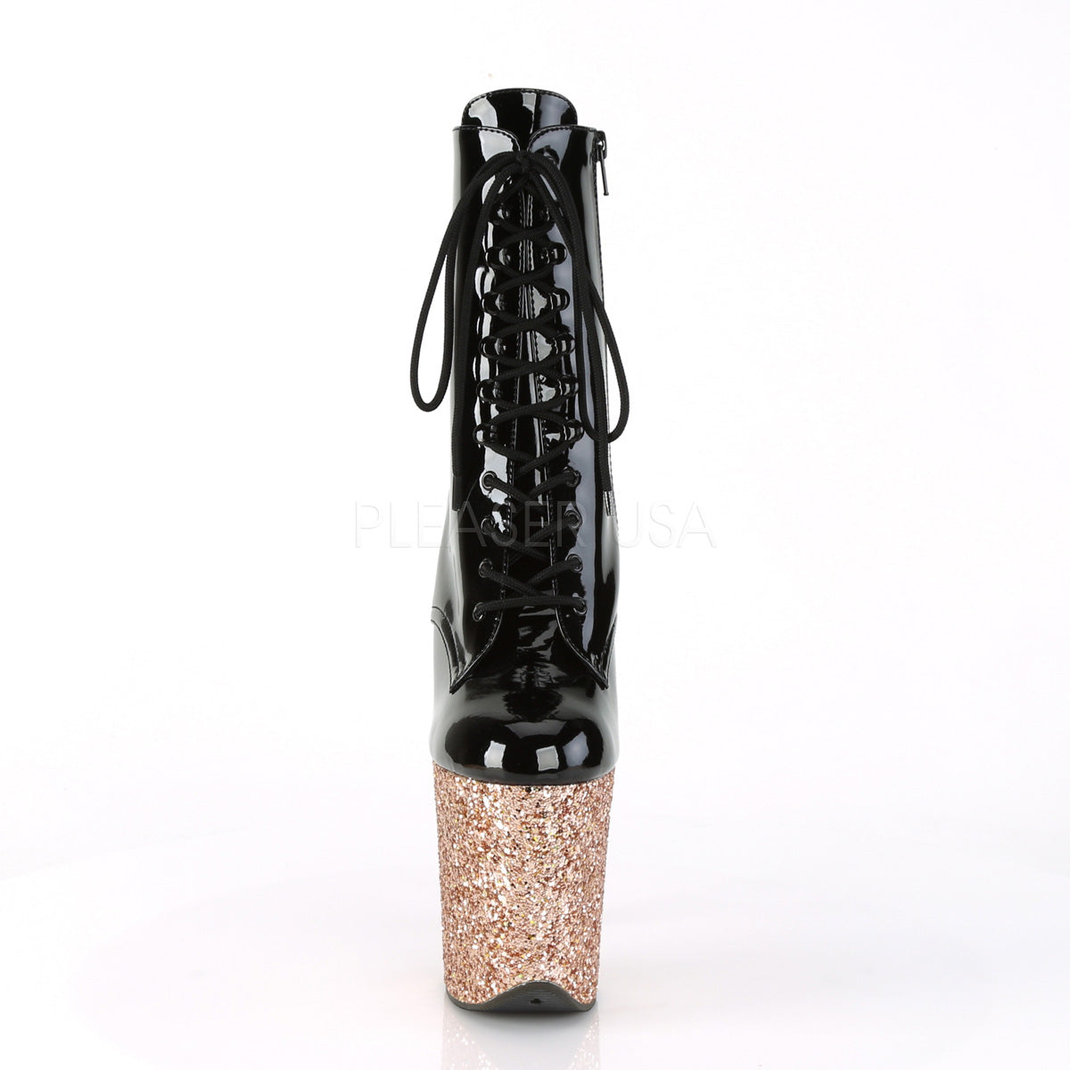 FLAMINGO-1020LG  Black Patent/Rose Gold Glitter