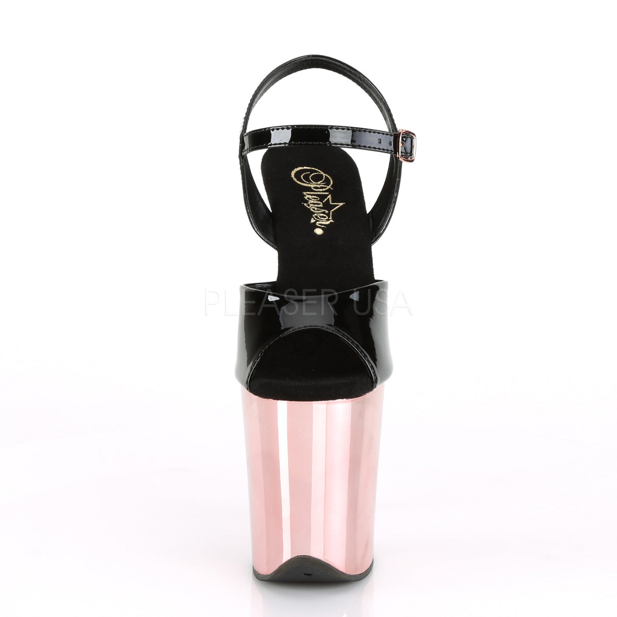 FLAMINGO-809  Black Patent/Rose Gold Chrome