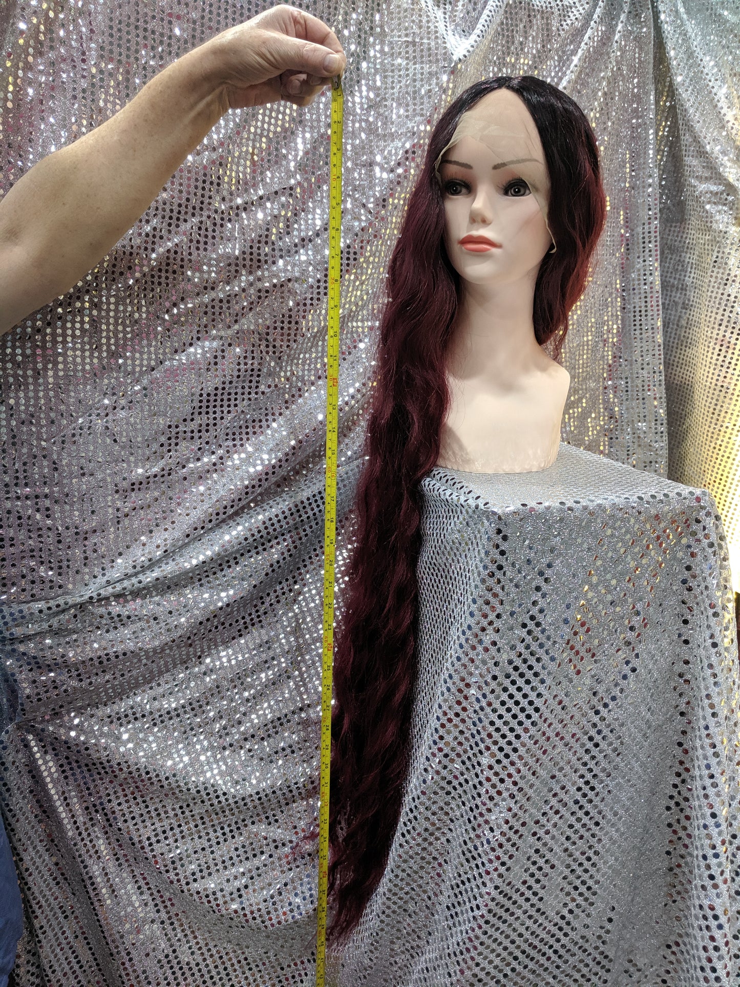 Burgundy 40" Wavy Heat Resistant Lace Front Wig