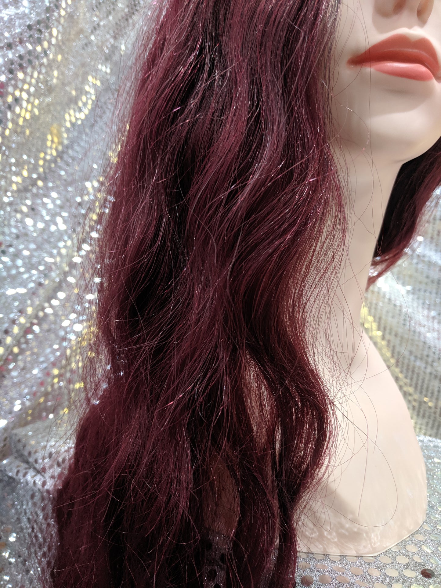 Burgundy 40" Wavy Heat Resistant Lace Front Wig