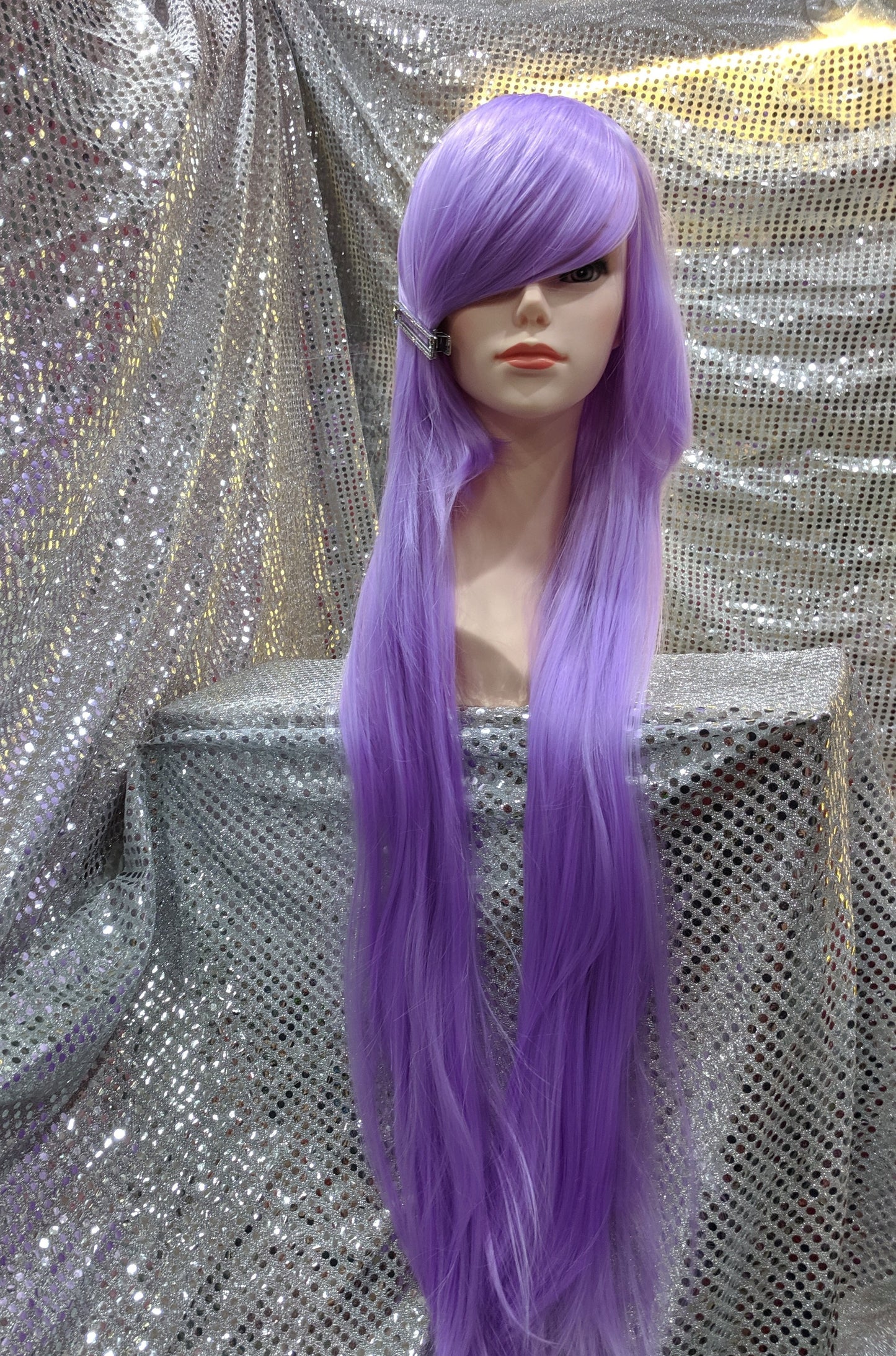 Lavender 40" Straight Heat Resistant Wig With Bangs