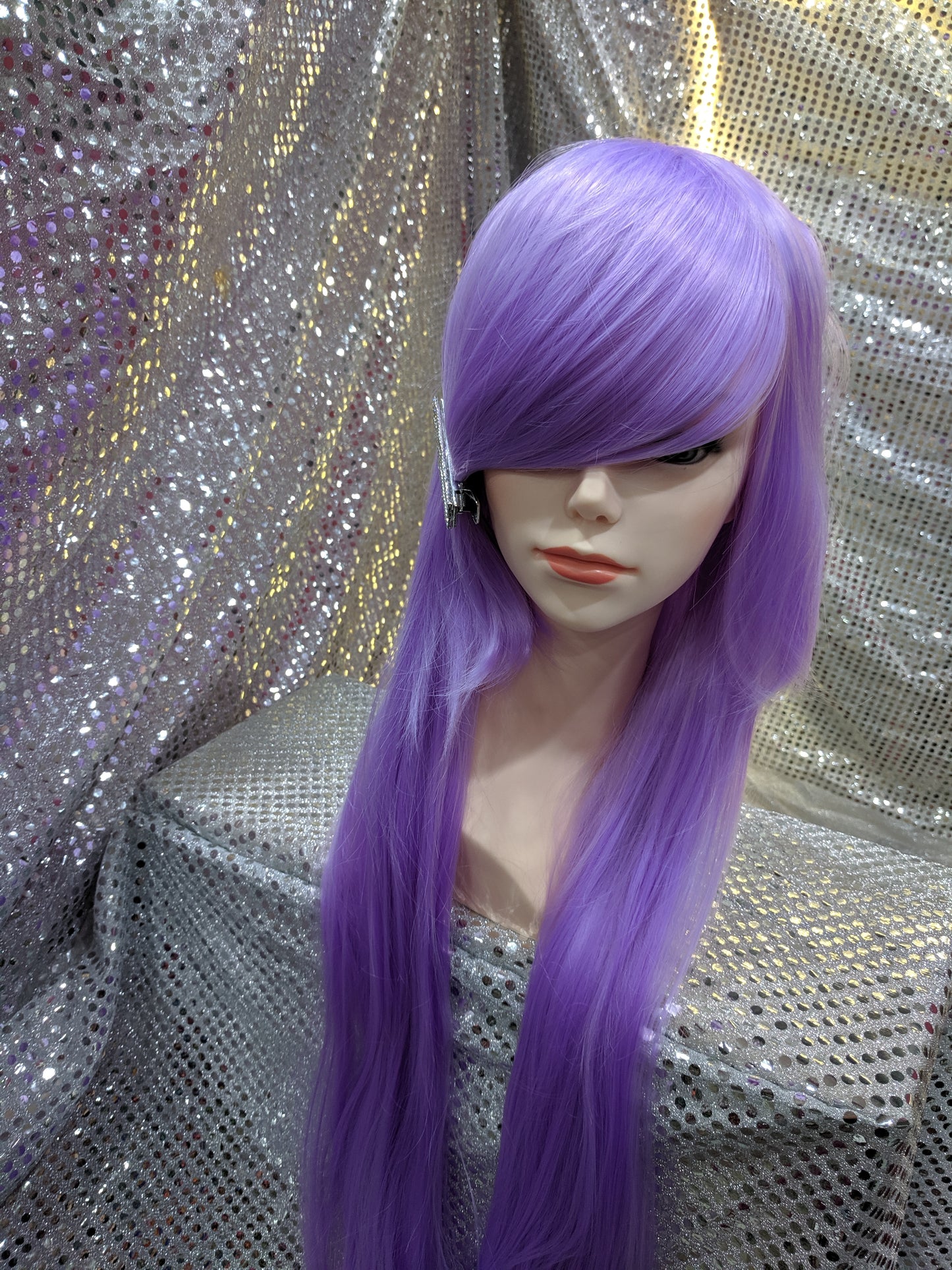 Lavender 40" Straight Heat Resistant Wig With Bangs
