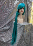 Turquoise 40" Straight Heat Resistant Wig With Bangs