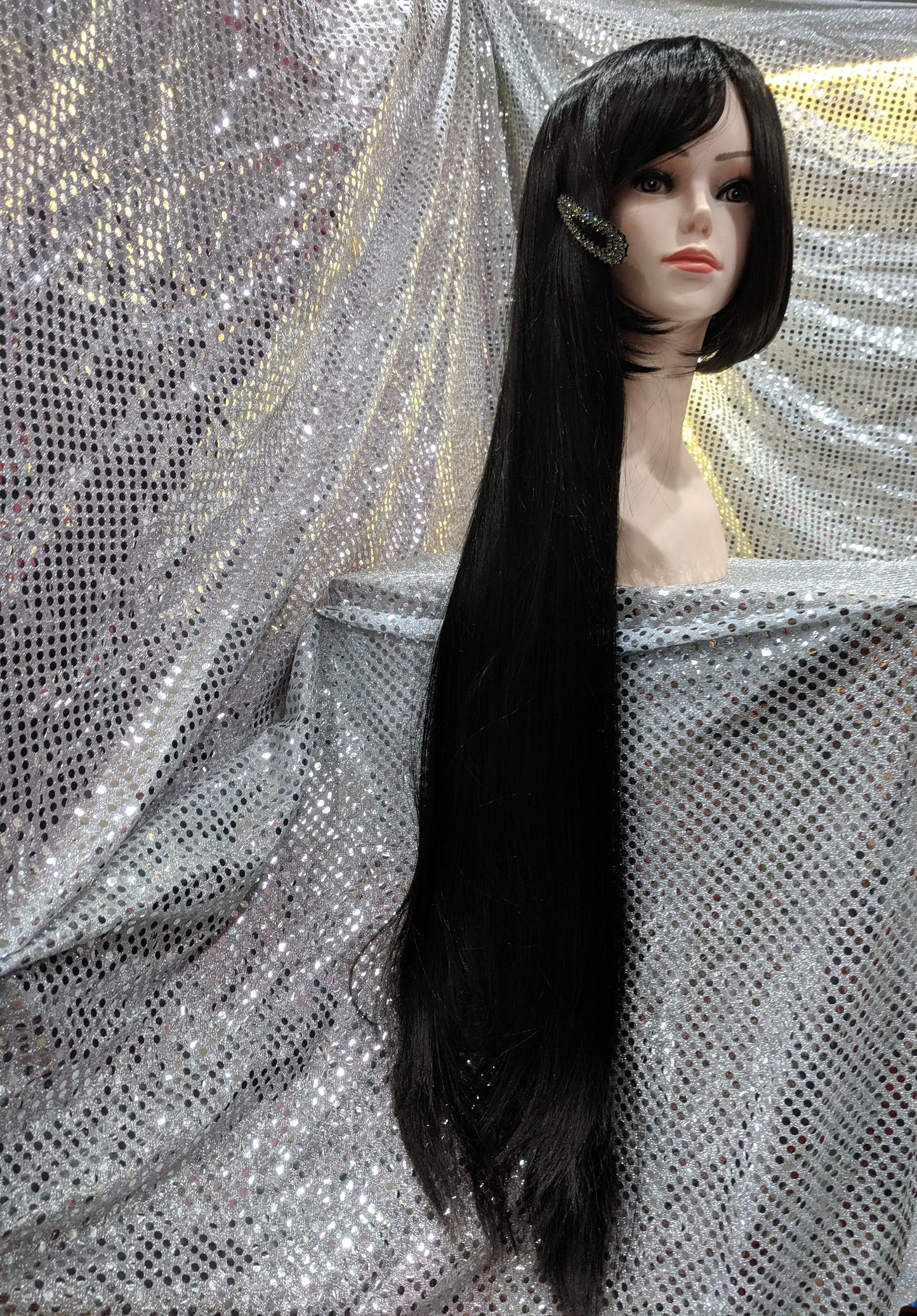 Jet Black 40" Straight Heat Resistant Wig With Bangs