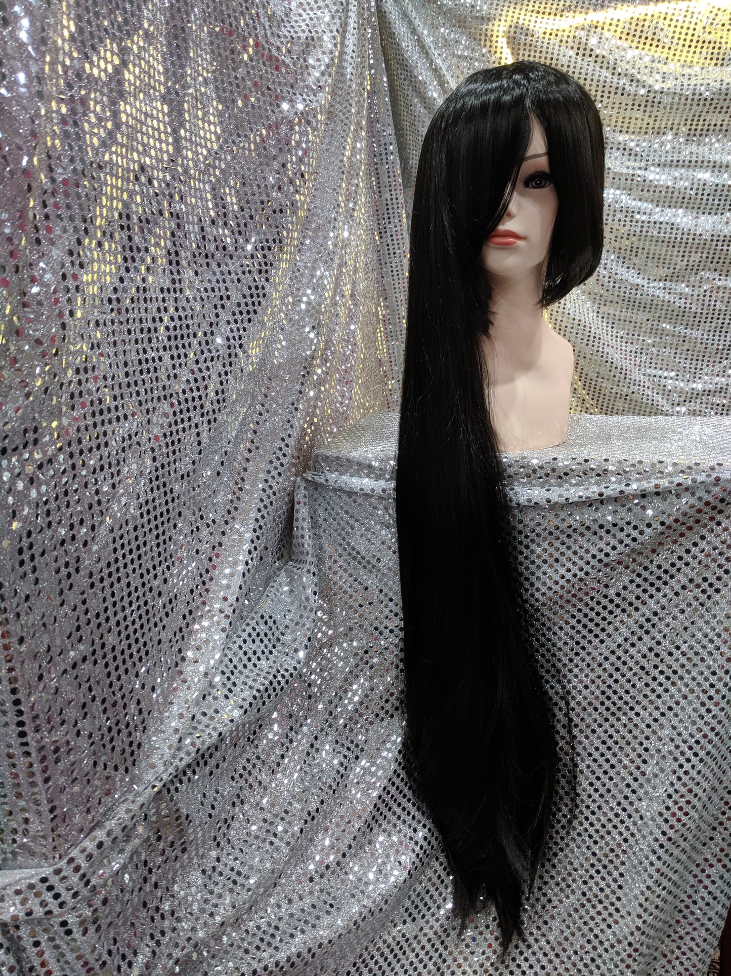 Jet Black 40" Straight Heat Resistant Wig With Bangs