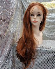 Copper 24" Wavy Heat Resistant Lace Front Wig With Baby Hairs