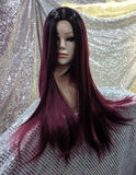 Burgundy Ombre 24" Straight Heat Resistant Wig