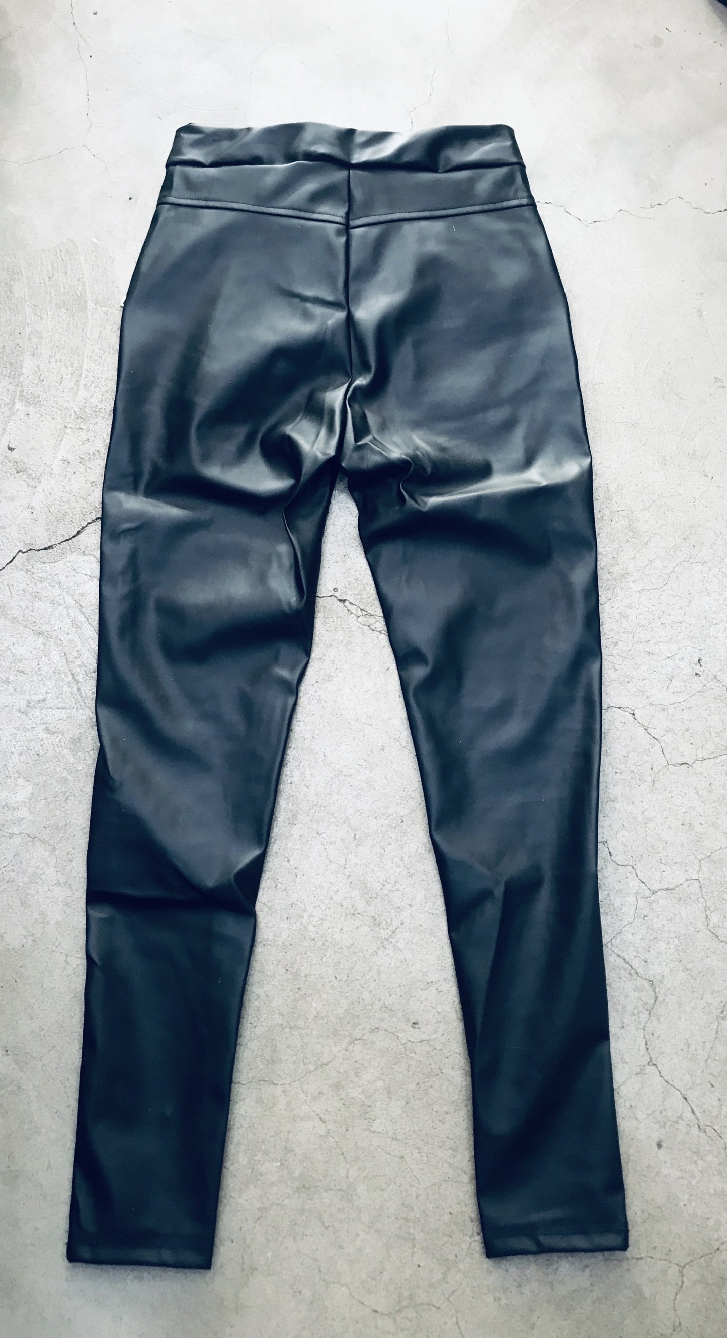 Stretch Vegan Leather Skinny Pants With Corset Tie Front