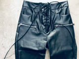 Stretch Vegan Leather Skinny Pants With Corset Tie Front