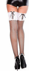 Music Legs Silicone Lace Top Spandex Mini Diamond Net Thigh High with Ribbon Lacing ML4965