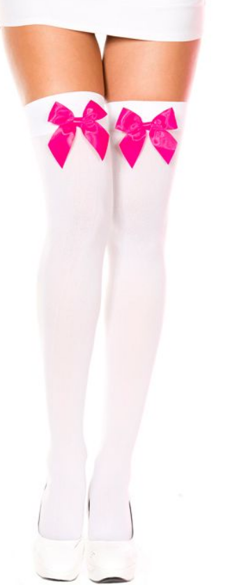 Music Legs Satin Bow Opaque Thigh High Stockings 4742
