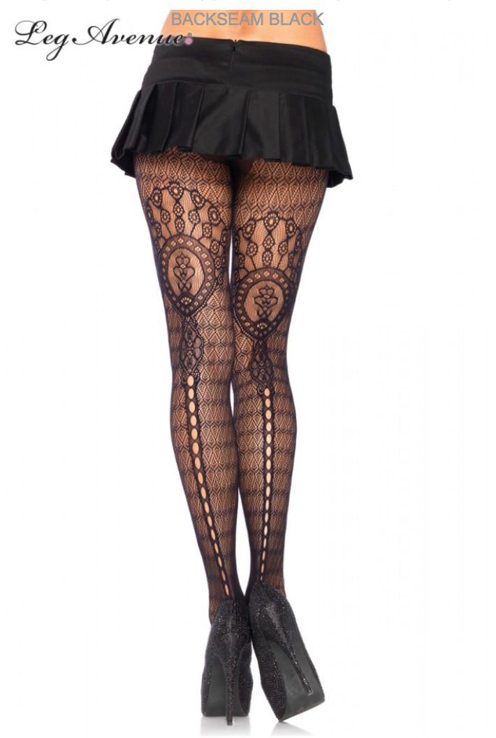Leg Avenue Plume Lace Pantyhose with Vintage Fan Key 9974