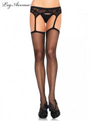 Leg Avenue Sheer Stockings with Attached Lace Garter Belt 1650