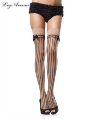 Leg Avenue Spandex Sheer Stockings with Opaque Stripes and Satin Bow Accent 9222