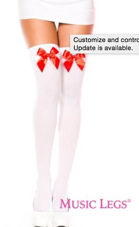 Music Legs Satin Bow Opaque Thigh High Stockings 4742