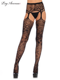 Leg Avenue Floral Lace Stockings with Attached High Waist Garter Belt LA1082