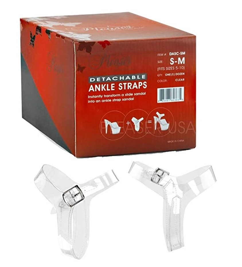 Pleaser Clear Detachable/Reusable Ankle Straps
