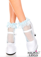 Music Legs Fishnet Ankle Sock with Ruffle Trim 597