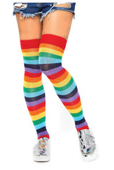 Leg Avenue Spandex Acrylic Rainbow Striped Thigh Highs 6606