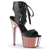 ADORE-700-14  Black Faux Leather/Rose Gold Chrome