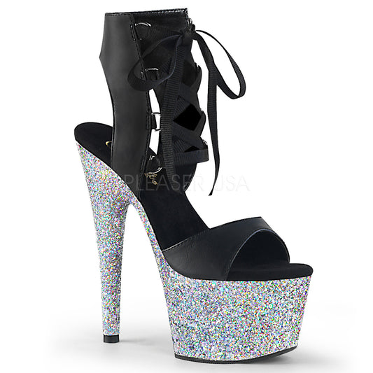 ADORE-700-14LG  Black Faux Leather/Silver Multi Glitter