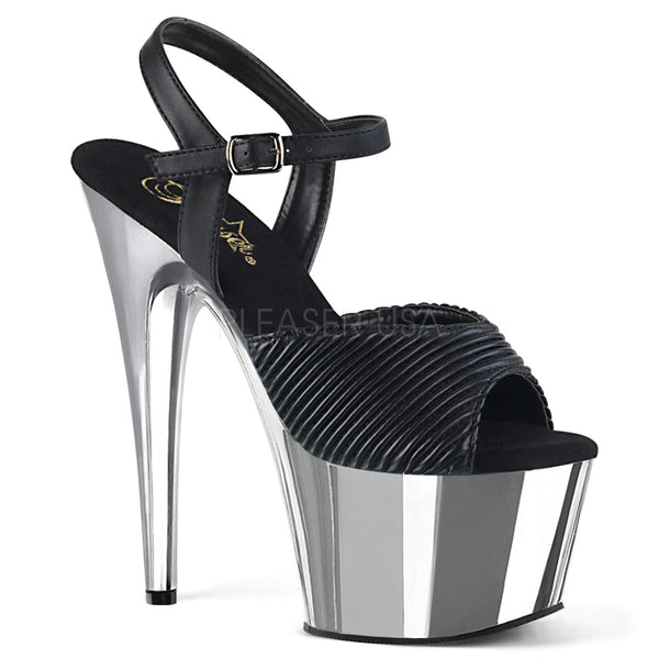 ADORE-709  Black Quilted Faux Leather/Silver Chrome