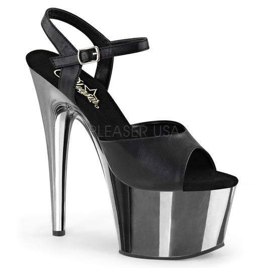 ADORE-709  Black Faux Leather/Silver Chrome