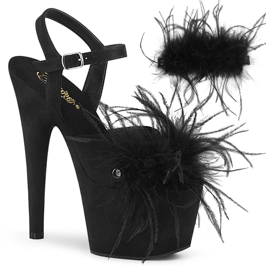 ADORE-709F  Black Faux Suede-Feather/Black Faux Suede