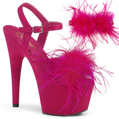 ADORE-709F  Hot Pink Faux Suede-Feather/Hot Pink Faux Suede