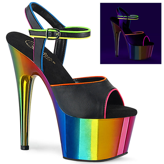 ADORE-709RC-02  Black Faux Leather/Rainbow Chrome