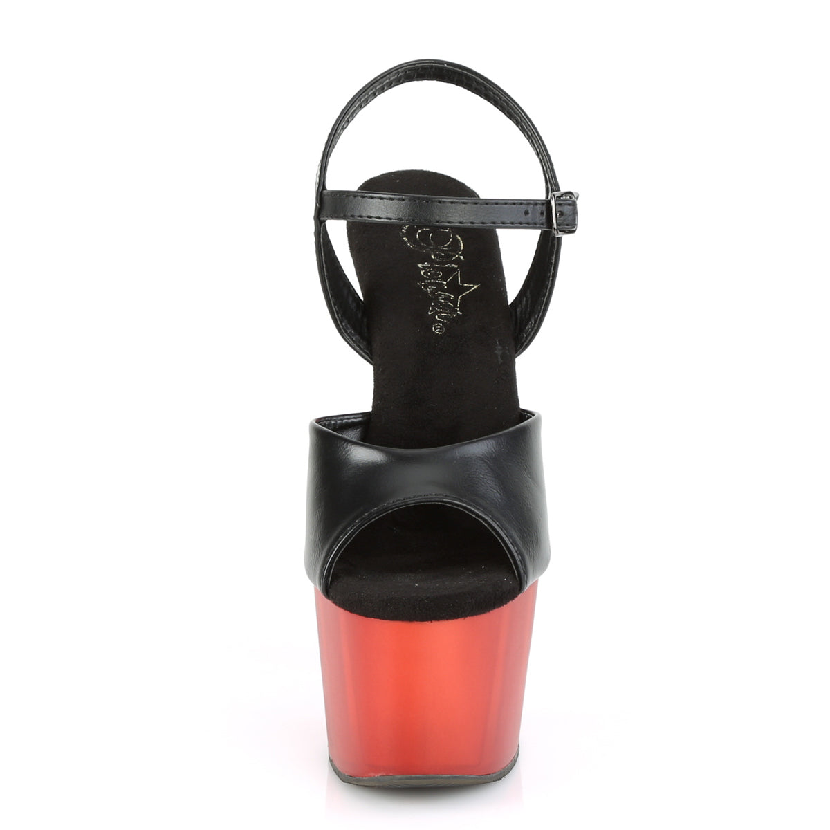 ADORE-709T  Black Faux Leather/Frosted Red