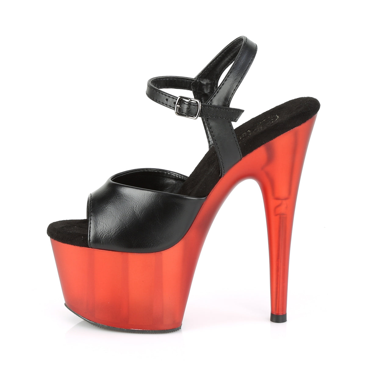 ADORE-709T  Black Faux Leather/Frosted Red