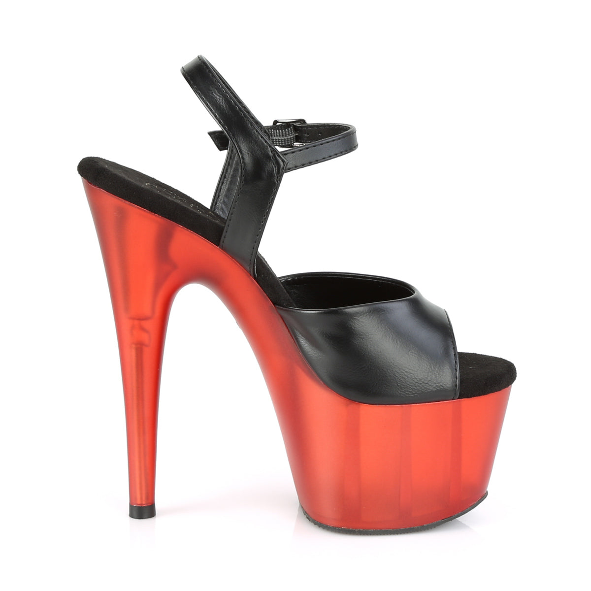 ADORE-709T  Black Faux Leather/Frosted Red