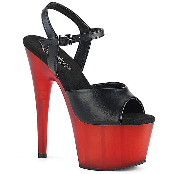 ADORE-709T  Black Faux Leather/Frosted Red