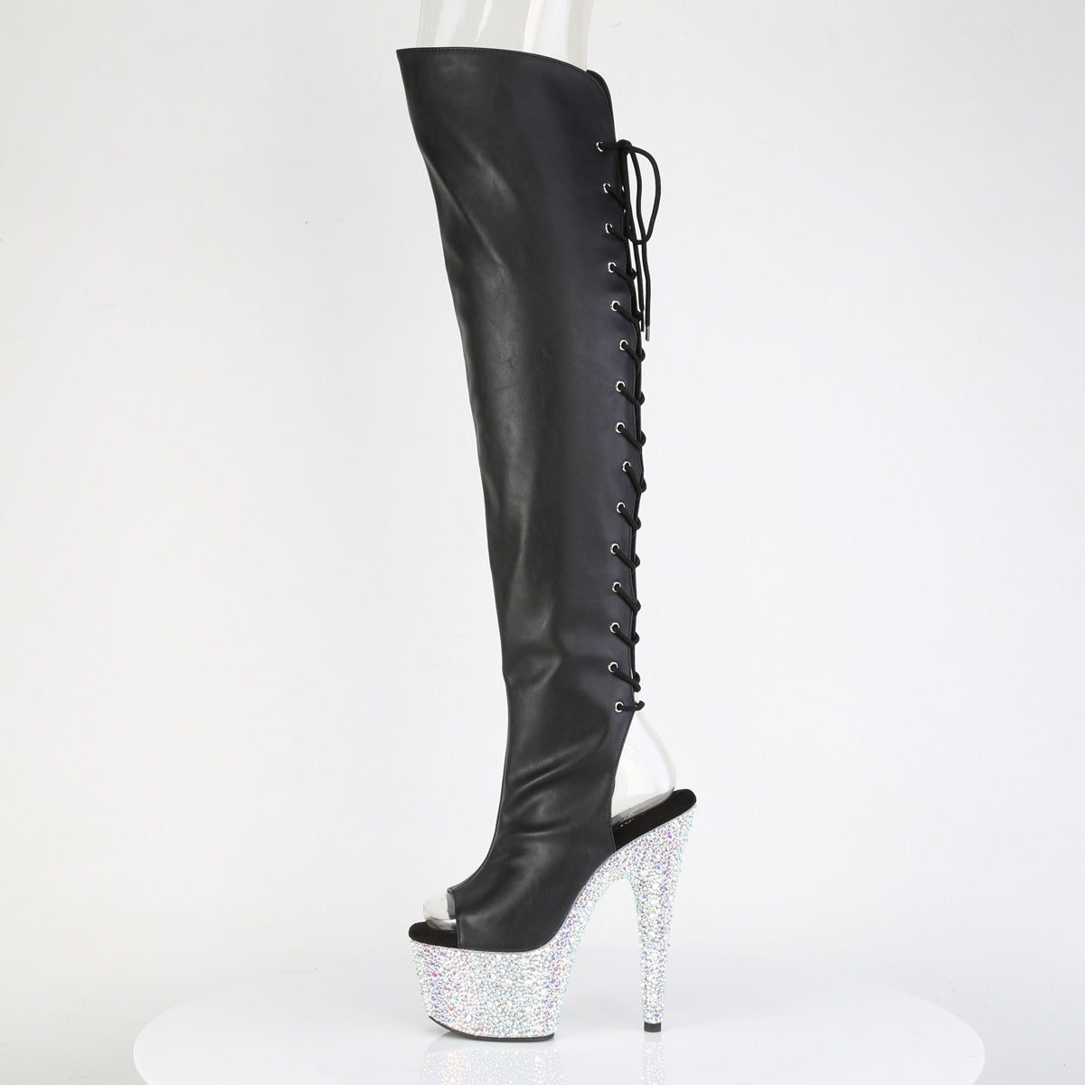 BEJEWELED-3019MS-7  Black Faux Leather/Silver AB RS