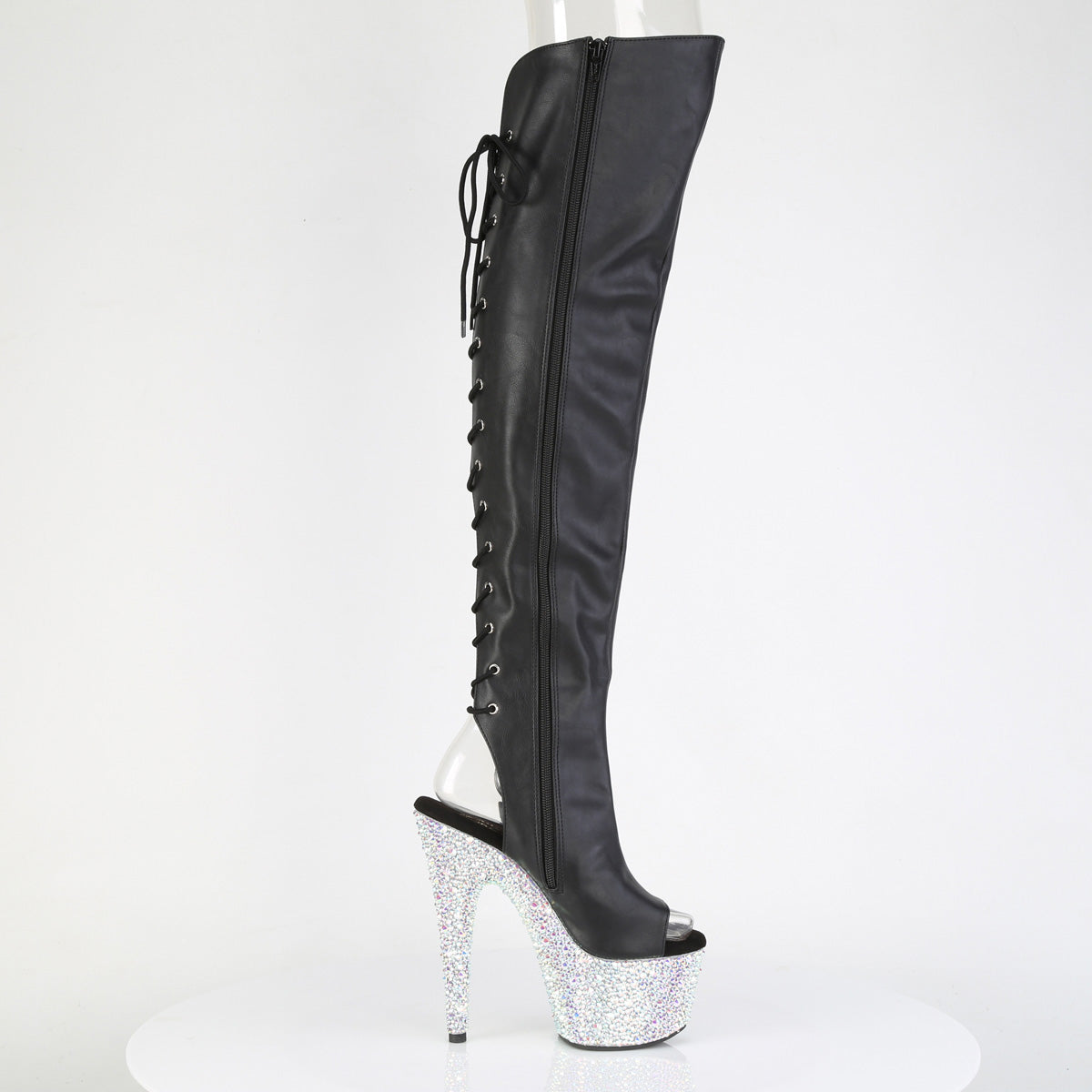 BEJEWELED-3019MS-7  Black Faux Leather/Silver AB RS