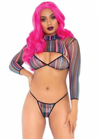 Leg Avenue 3 Pc Rainbow Striped Fishnet Set 81607