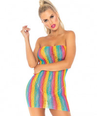 Rainbow Leopard Lace Tube Dress 86163