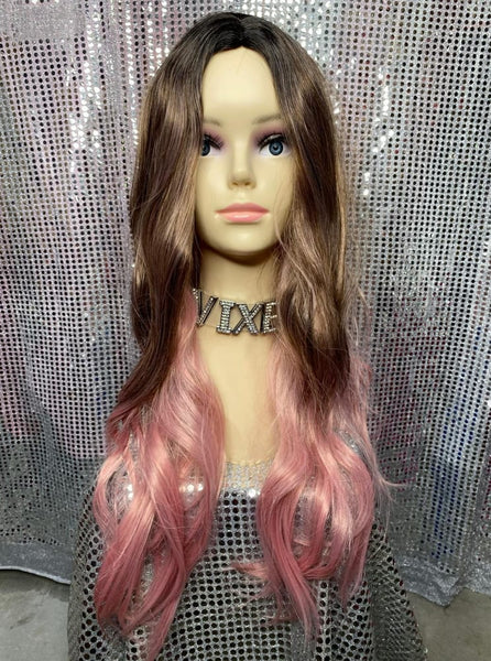 Brown to Pink Ombre Wig