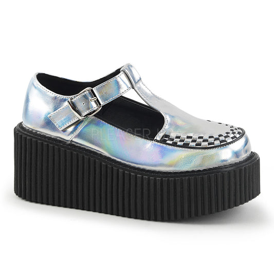 CREEPER-214  Silver Hologram-Black Vegan Leather
