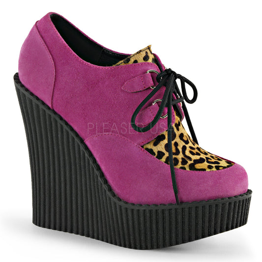 CREEPER-304  HotPink Vegan Suede-Leopard Printed Pony Hair