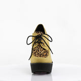 CREEPER-304  Mustard Vegan Suede-Leopard Printed Ponly Hair