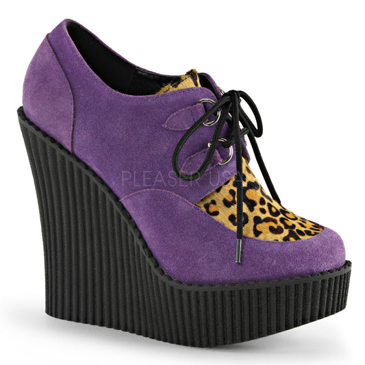 CREEPER-304  Purple Vegan Suede-Leopard Printed Pony Hair