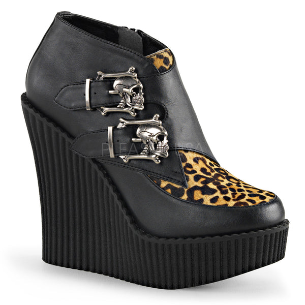 CREEPER-306  Black V. Leather-Tan Leopard Printed Pony Hair