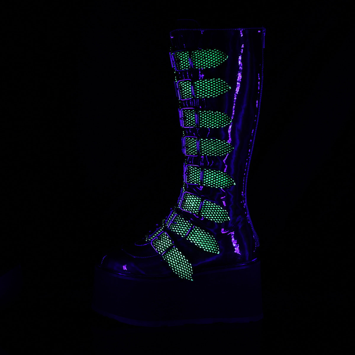 DAMNED-318  Lime Green Hologram Vegan Leather