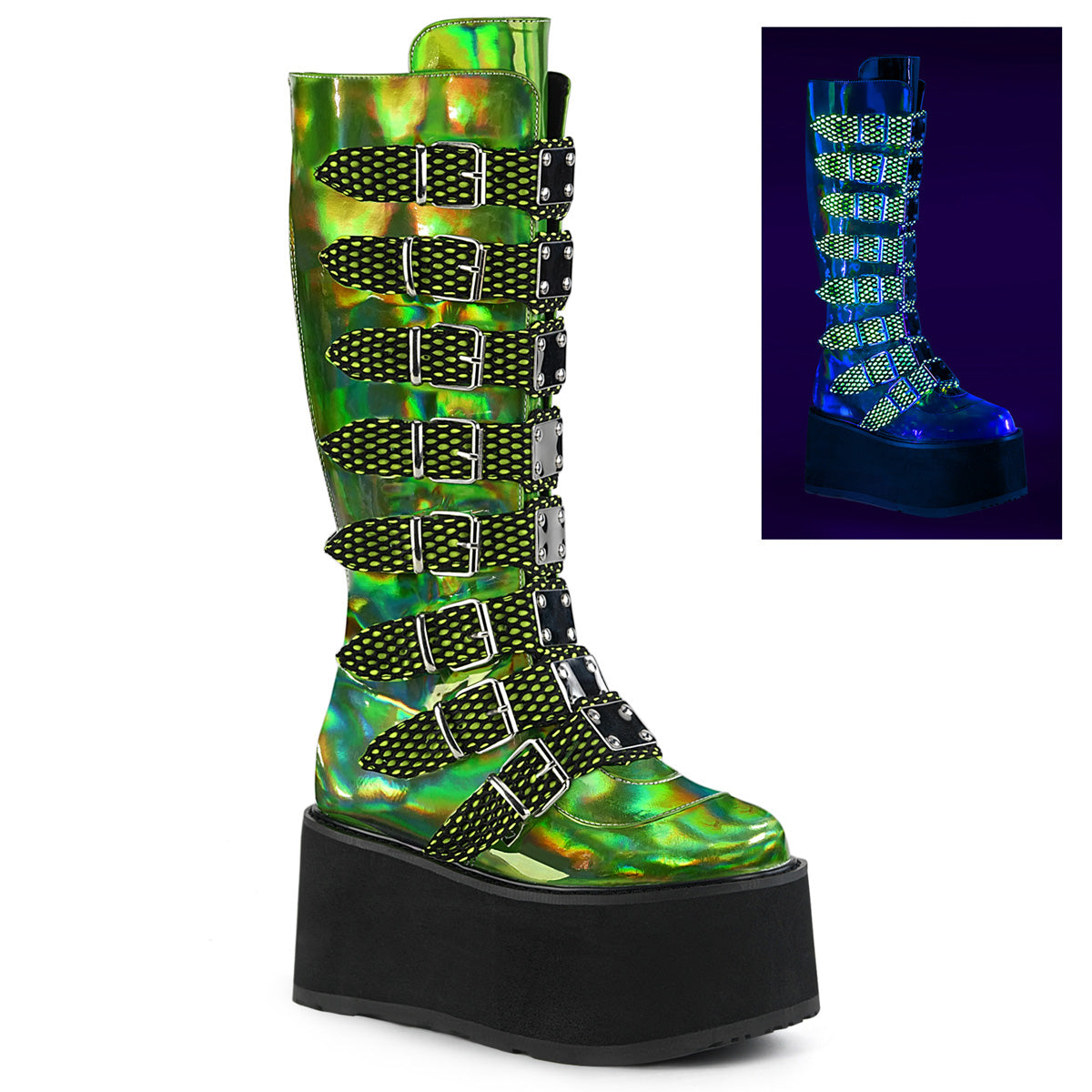 DAMNED-318  Lime Green Hologram Vegan Leather